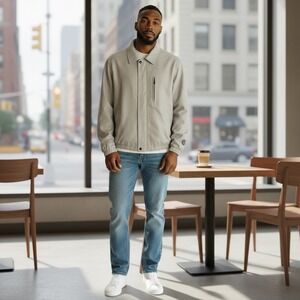 Tehama Clint Mens Jacket L Beige Suede Lightweight Collared Zip Up Bomber Coat